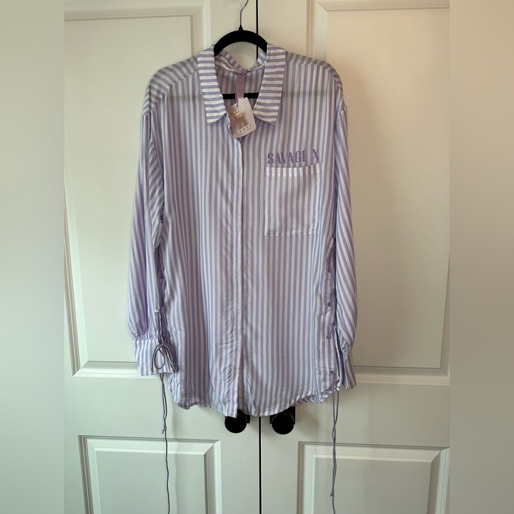 SAVAGE X FENTY COASTAL STRIPE WOVEN VOILE SLEEP LONG-SLEEVE SHIRT NWT (Size XL)